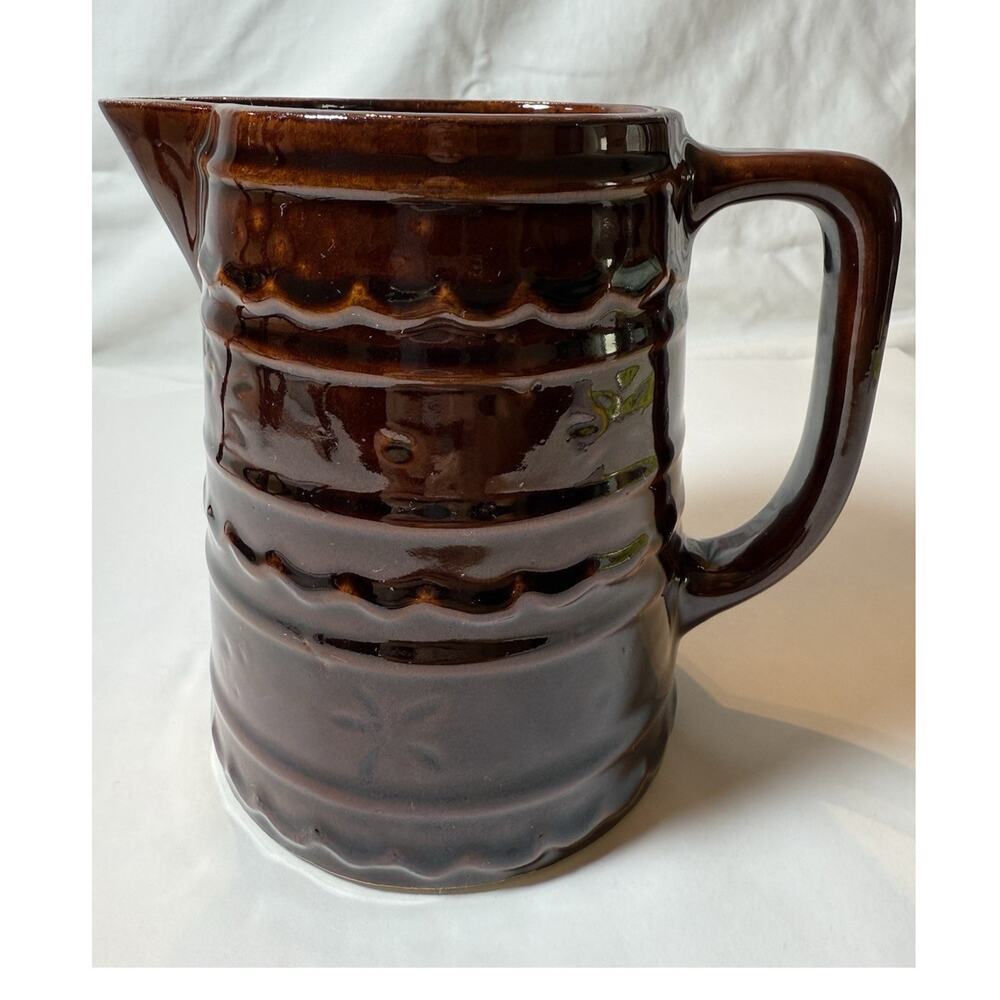 Marcrest Brown Stoneware Pitcher 6” Handle Impressed Backstamp Glossy